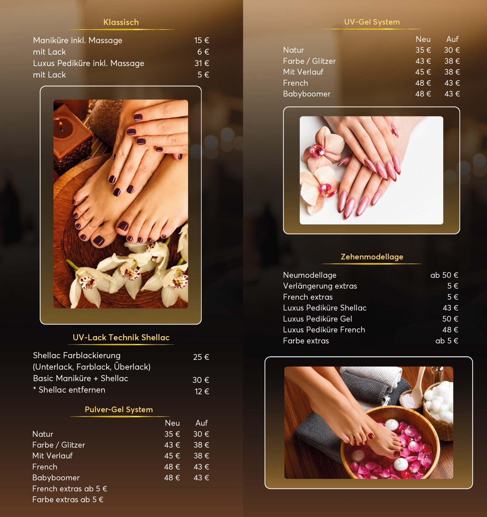 Elly Nails Preisliste mit Maniküre, Pediküre und Gel-System Preisen